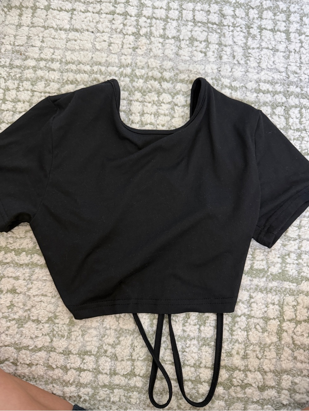 SHEIN Black Short Sleeve Crop Top with Hem Tie